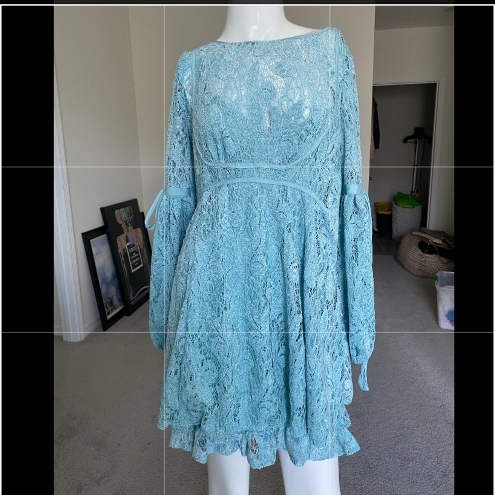 RARE Free People Lace Mini Dress in Light Blue